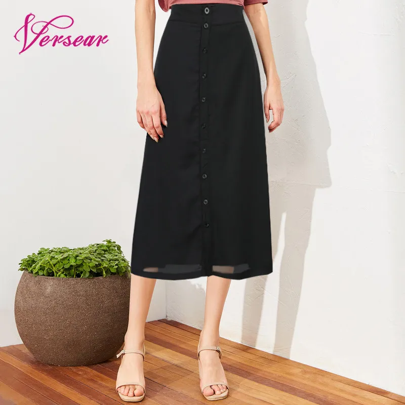 Versear Chiffon High Waist Girl School Skirt 2019 Fashion Buttons Elegant A-line Black Femme Long Skirt for Women Plus Size
Versear Chiffon High Waist Girl School Skirt 2019 Fashion Buttons Elegant A-line Black Femme Long Skirt for Women Plus Size