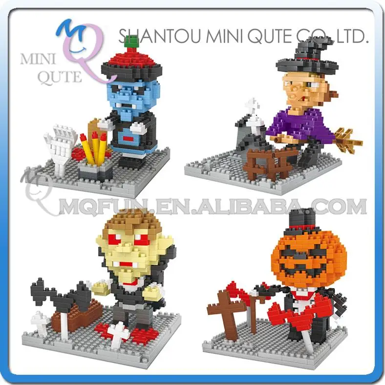 

Wholesales 144 pcs/lot Mix 4 models Mini Qute DR.STAR Halloween Pumpkin Zombie Vampire Witch kids building block educational toy