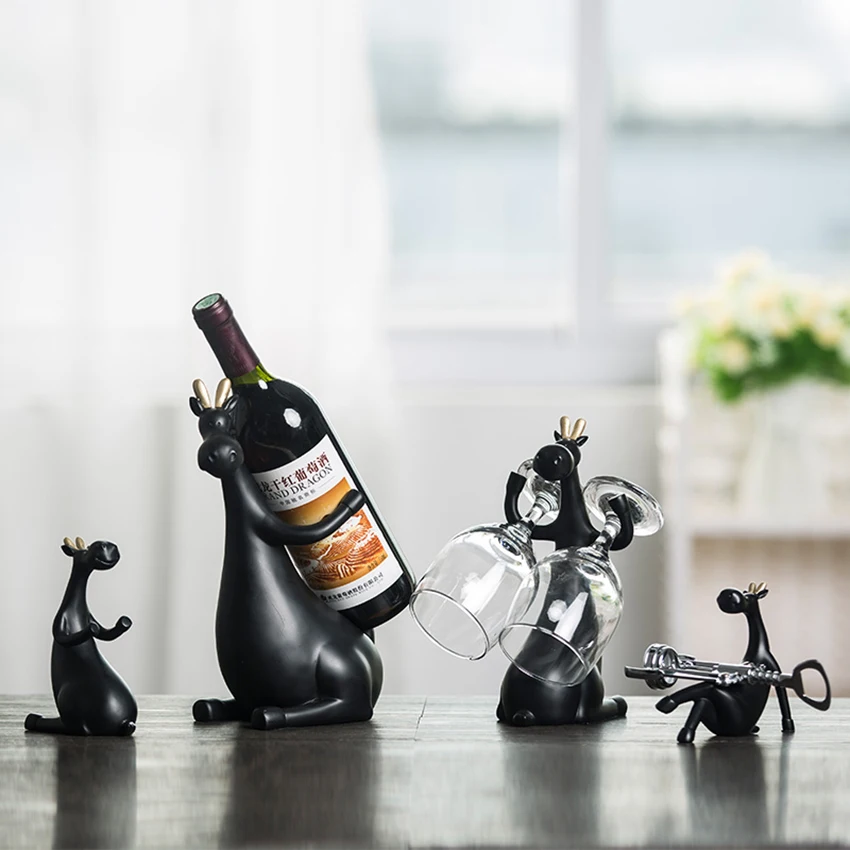 

Resin Red Wine Rack Bottle Holder, Creative Figurines and Miniatures, Deer Family Furnishing Articles, Home Wedding Decor, New