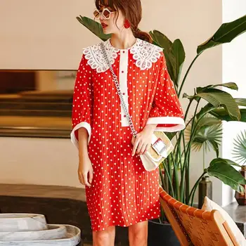Runway Designer Polka Dot Short Dress Hollow Out Peter Pan Collar Button Down Ladies Dress Summer Casual Beach Sundress Vestido
Runway Designer Polka Dot Short Dress Hollow Out Peter Pan Collar Button Down Ladies Dress Summer Casual Beach Sundress Vestido