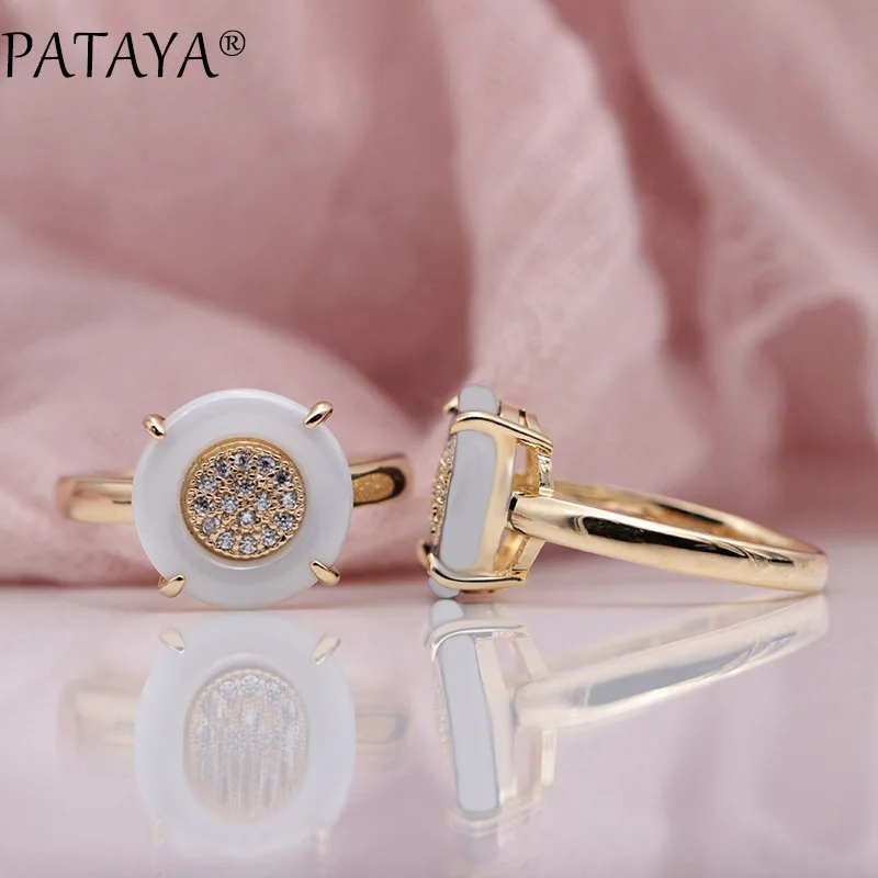 PATAYA New Ceramics Ring 585 Rose Gold White Natural Zircon Round Ring Women Wedding Party Cute Gift Luxury Fine Fashion Jewelry
PATAYA New Ceramics Ring 585 Rose Gold White Natural Zircon Round Ring Women Wedding Party Cute Gift Luxury Fine Fashion Jewelry