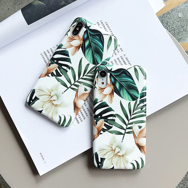 LOVECOM Art Flowers Leaf Phone Case For iPhone XS Max Case For iPhone X XR 6 S 7 8 Plus Back Cover Fashion IMD Cases Retro Capa