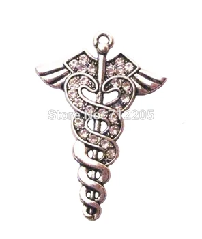 antique silver plated zinc studded with sparkling crystals Caduceus Medical Symbol Crystal Pendant
antique silver plated zinc studded with sparkling crystals Caduceus Medical Symbol Crystal Pendant
