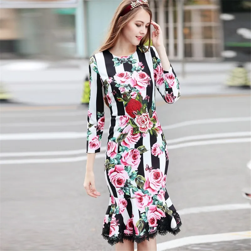 Euramerican Autumn Fashion New O-neck Three Quarter Sleeve Flower Print Flounce Assorted Trumpet Knee-Length Slim Fit Dress
Euramerican Autumn Fashion New O-neck Three Quarter Sleeve Flower Print Flounce Assorted Trumpet Knee-Length Slim Fit Dress