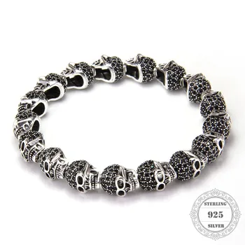 HEMISTON Punk 925 Sterling Silver Skull with Black CZ Beads Bracelets, 14CM-24CM, Women and Men Fine Jewelry TS 020
HEMISTON Punk 925 Sterling Silver Skull with Black CZ Beads Bracelets, 14CM-24CM, Women and Men Fine Jewelry TS 020