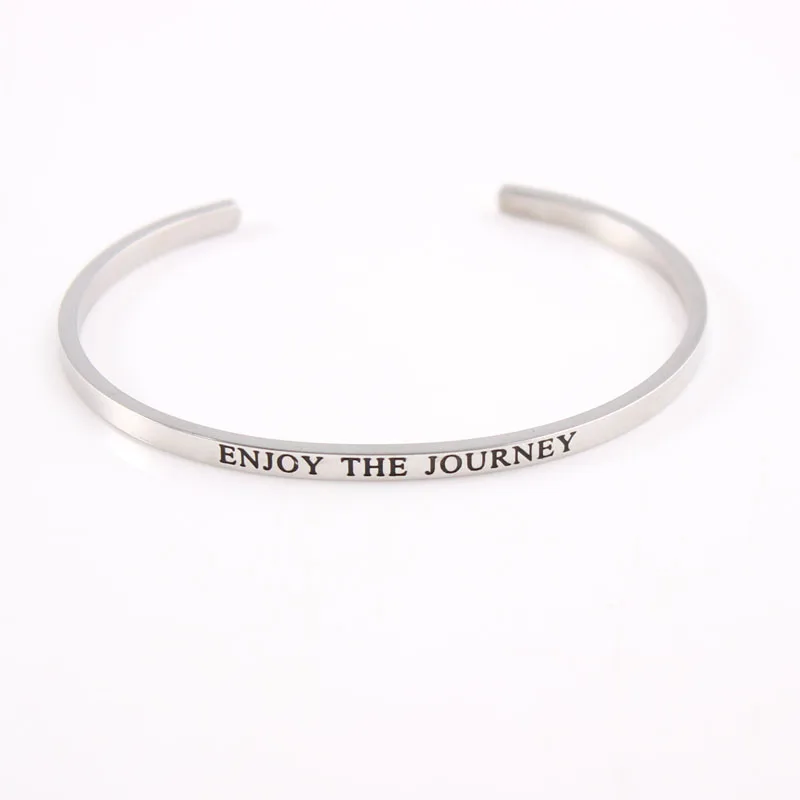 

enjoy the journey Stainless Steel Engraved Positive Inspirational Quote Cuff bracelet Gold Mantra Bangle