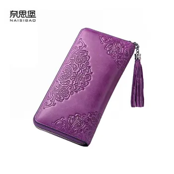 

NAISIBAO 2020 New Genuine Leather wallet Cowhide women leather bag Fashion tassel embossing real leather women wallets