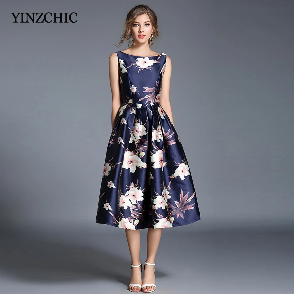 Spring New Womans Print Dress O-neck Female Sleevless Mid Dress Floral Printed Party Dresses for Woman Summer Dress A-line
Spring New Womans Print Dress O-neck Female Sleevless Mid Dress Floral Printed Party Dresses for Woman Summer Dress A-line
