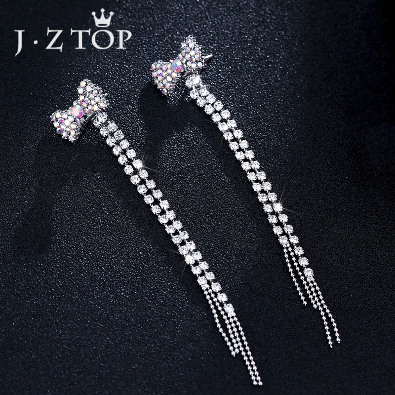 JZTOP Cute Bow Knot Crystal Tassel Drop Earring For Woman Multicolor Rhinestone Wedding Dangle Earring Silver Color Jewelry
JZTOP Cute Bow Knot Crystal Tassel Drop Earring For Woman Multicolor Rhinestone Wedding Dangle Earring Silver Color Jewelry