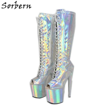 

Sorbern Holographic Shoes Exotic Dancer Boots Knee High Open Toe Custom Stripper Pole Fetish High Heels 20Cm Extreme High Heels