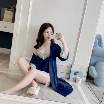 Casual Female Summer Night Robe Sleepwear Sets Sexy Woman Strap Top Suit Pajamas Home Wear Nightwear Sleep Kimono Bath Gown
Casual Female Summer Night Robe Sleepwear Sets Sexy Woman Strap Top Suit Pajamas Home Wear Nightwear Sleep Kimono Bath Gown