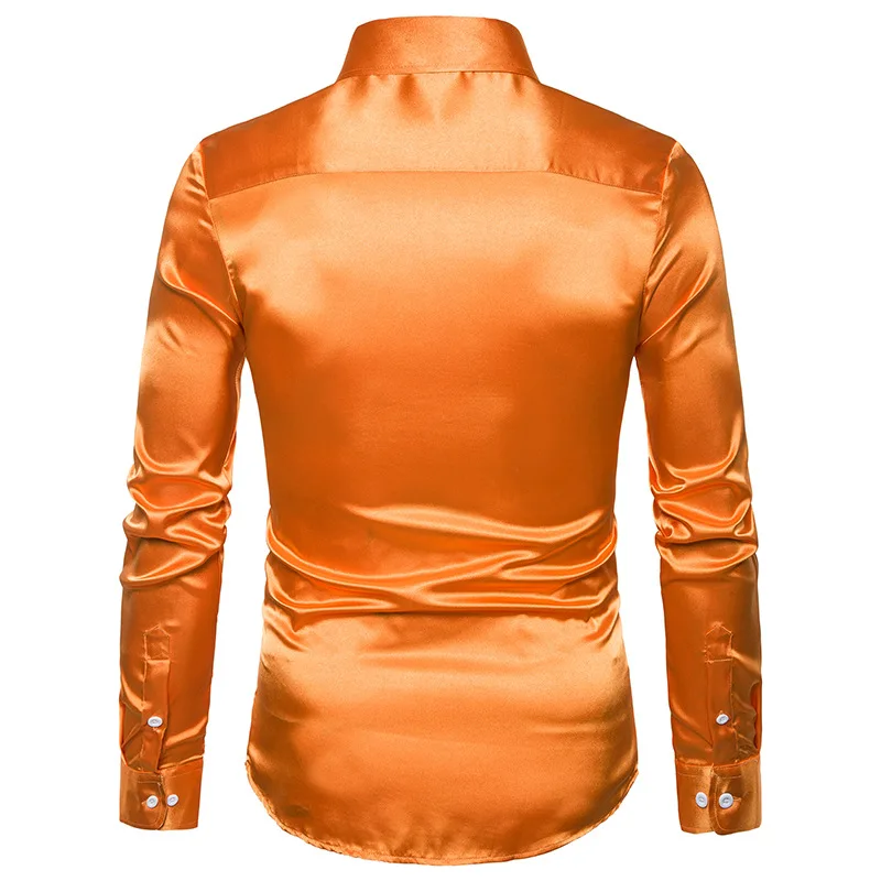 2021 Silk Satin Shirt Men 2017 White Men Shirt Long Sleeve Slim Fit