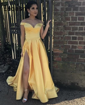 2020 Prom Dresses Side Slit Off the Shoulder Satin Elegant Long Evening Party Gowns A Line Women Formal Dress Robe De Soiree
2020 Prom Dresses Side Slit Off the Shoulder Satin Elegant Long Evening Party Gowns A Line Women Formal Dress Robe De Soiree