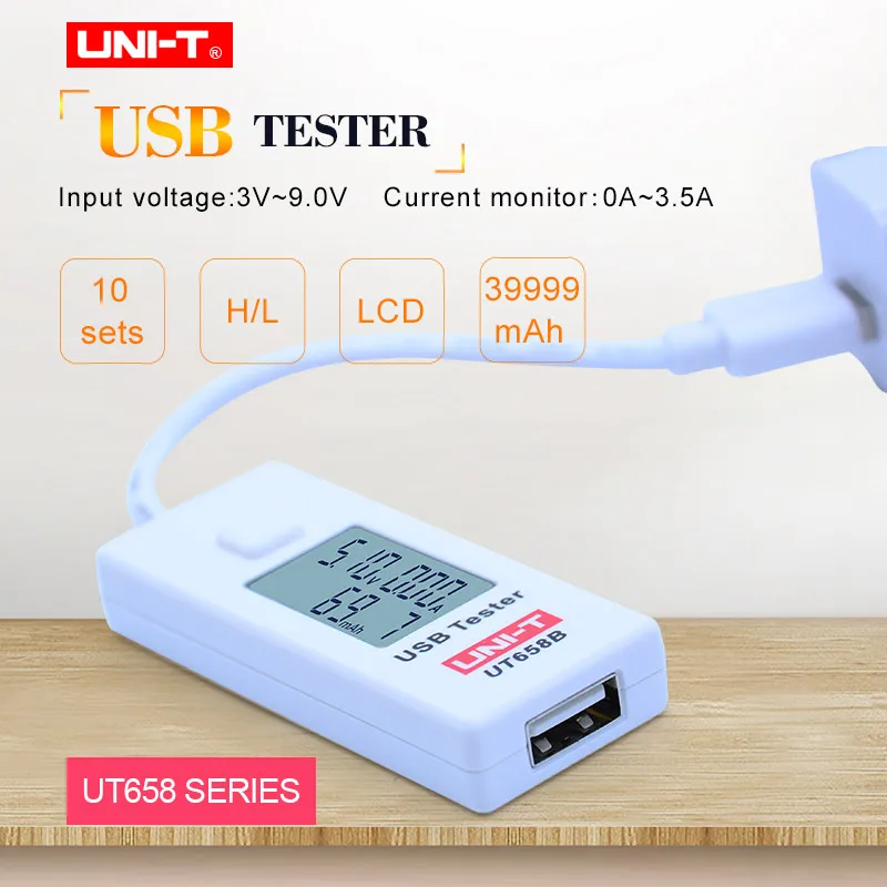 USB Tester U Disk Doctor Chargers Volt Amper meter UNI-T UT658B Voltage and Current Monitors MAX 9V with Data Storage
USB Tester U Disk Doctor Chargers Volt Amper meter UNI-T UT658B Voltage and Current Monitors MAX 9V with Data Storage