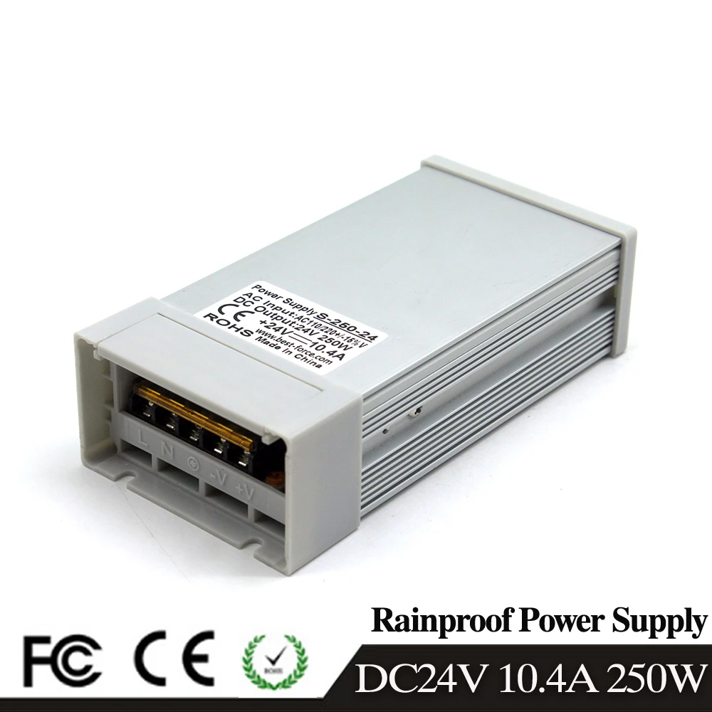 Single Output Rainproof Switching Power Supply DC 24V 10.4A 250W Driver AC 110V 220V Input to DC24V SMPS For Led Light Printer
Single Output Rainproof Switching Power Supply DC 24V 10.4A 250W Driver AC 110V 220V Input to DC24V SMPS For Led Light Printer