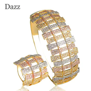 Dazz Special Design Full Rhinestones Three Tones Copper Jewelry Sets Women Girls Wedding Bijoux Wide Bangle Ring Set Accessories
Dazz Special Design Full Rhinestones Three Tones Copper Jewelry Sets Women Girls Wedding Bijoux Wide Bangle Ring Set Accessories