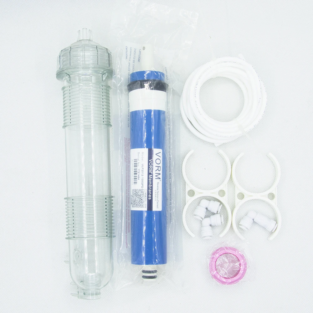 One Set 100gpd RO Membrane + 1812 RO Membrane Filter Housing Shell Reverse Osmosis Water Filter System Parts + Quick Fittings 
One Set 100gpd RO Membrane + 1812 RO Membrane Filter Housing Shell Reverse Osmosis Water Filter System Parts + Quick Fittings