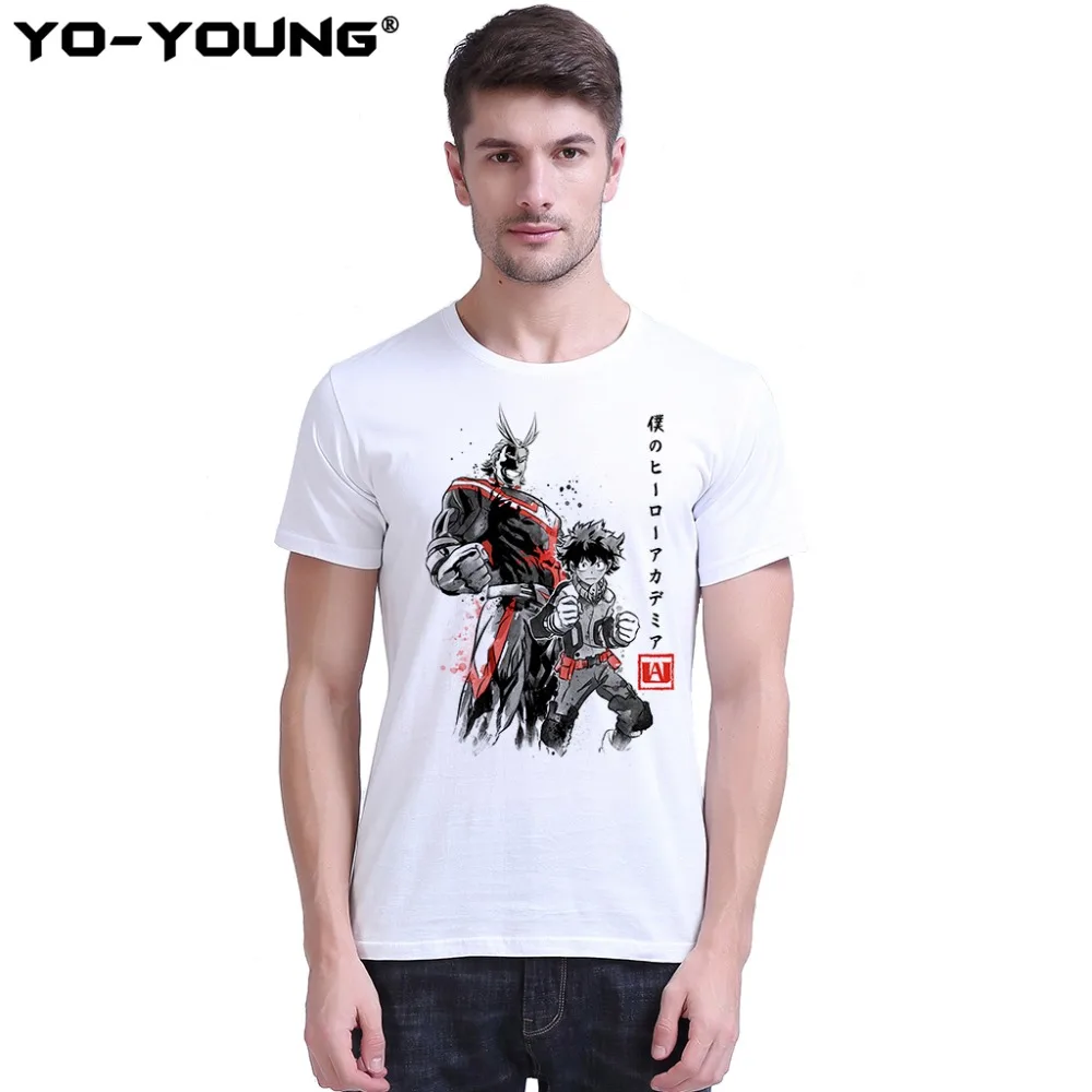 

Yo-Young Men T-Shirts Anime Boku No Hero Academia All Might Midoriya Print 100% 180gsm Combed Cotton Top Tees Homme Customized