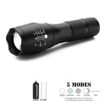 

Tactical Zoomable LED Flashlight 5-Mode T6 1000lm White Light Torchlight LED Lamp AAA 18650 Flashlight Camping Torch