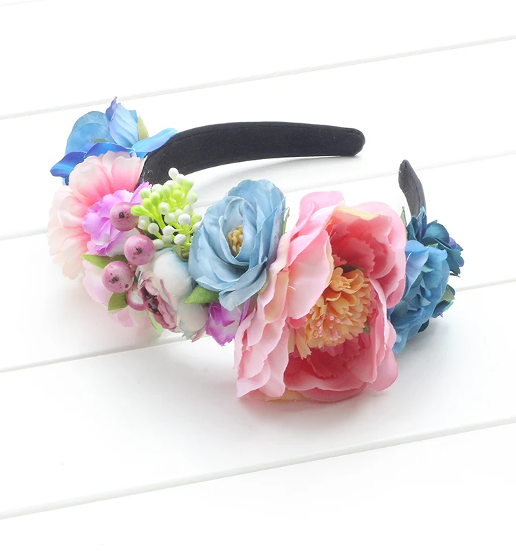 Flower Headband Peony Flower Festival Holloween Wedding Floral Garland Crown Bridal Hair Wreath Headwear