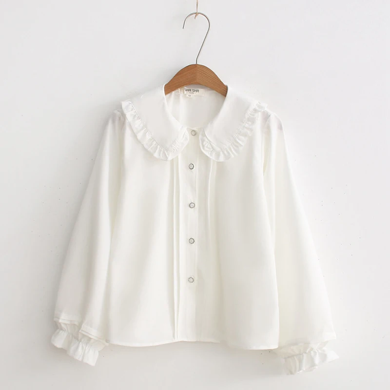Spring Mori Girl Casual Sweet Shirt Women Solid White Peter Pan Collar Long Sleeve Female Kawaii Chiffon Lolita Blouses Z105
Spring Mori Girl Casual Sweet Shirt Women Solid White Peter Pan Collar Long Sleeve Female Kawaii Chiffon Lolita Blouses Z105