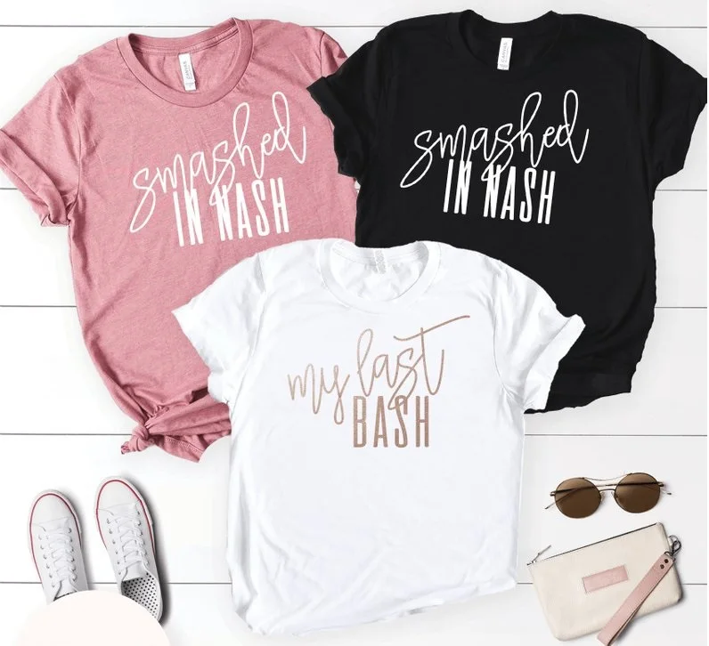 OKOUFEN Nashville Party Bachelorette Smashed In Nash My Last Bash T-shirt Bride Women Top Tee Women Letter Print T Shirt Casual
OKOUFEN Nashville Party Bachelorette Smashed In Nash My Last Bash T-shirt Bride Women Top Tee Women Letter Print T Shirt Casual