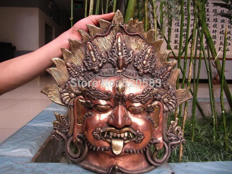 15"Tibet Buddhism Pure Bronze Vajrabhairava Mahakala Buddha Head mask 
15"Tibet Buddhism Pure Bronze Vajrabhairava Mahakala Buddha Head mask