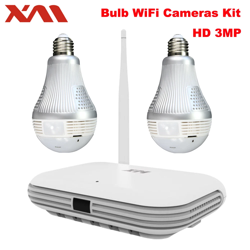 Панорамный светильник XM 2 канала 360 3 Мп Wi Fi беспроводная NVR 4 шт. 5 инфракрасный P2P