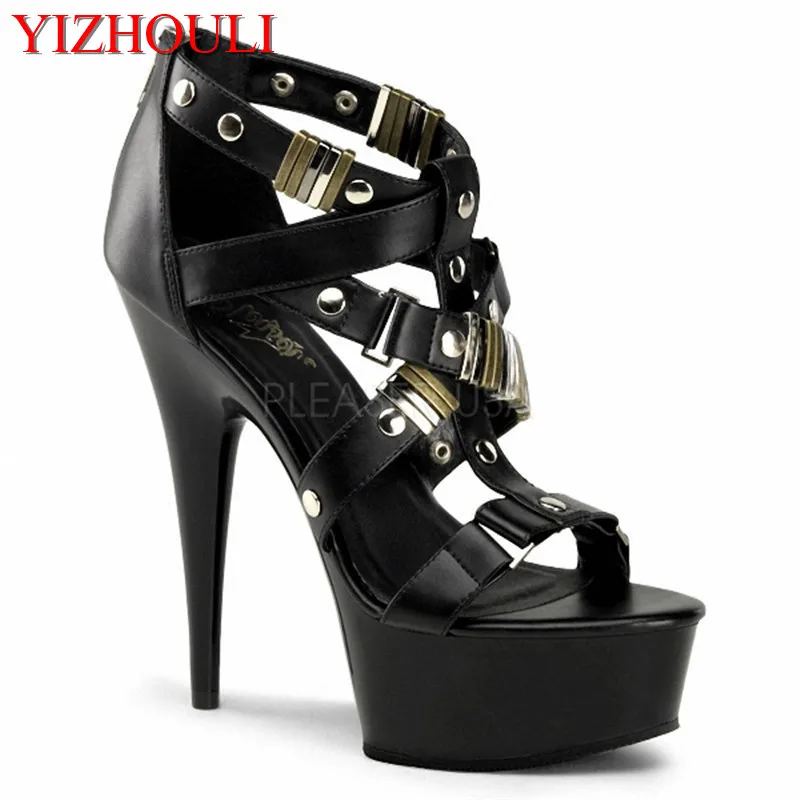 The latest sexy black metal decoration, polyurethane 15 cm high heels, pole dancing/dinner and dancing shoes
The latest sexy black metal decoration, polyurethane 15 cm high heels, pole dancing/dinner and dancing shoes