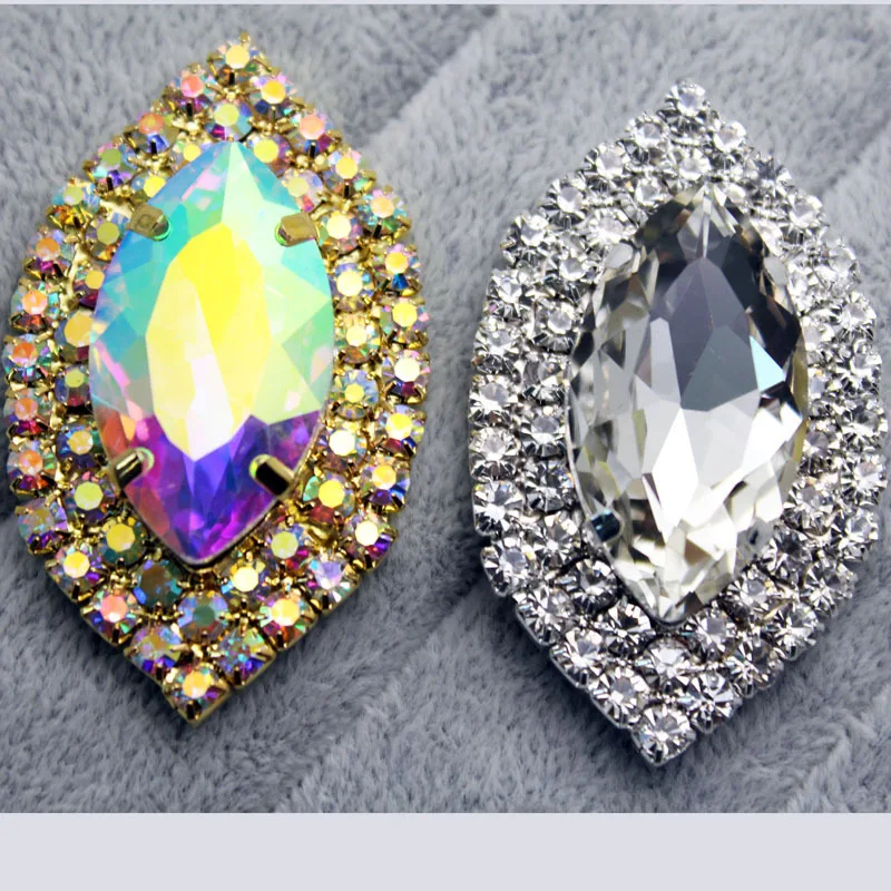 2pcs 30*50mm Crystal AB Marquise Glass Sew On Rhinestone With 4 Holes FlatBack Stone Metal Silver Gold Base Sewing On Clothes
2pcs 30*50mm Crystal AB Marquise Glass Sew On Rhinestone With 4 Holes FlatBack Stone Metal Silver Gold Base Sewing On Clothes