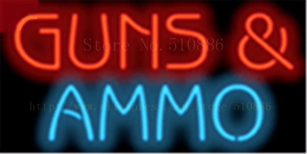 Неоновая вывеска Guns & Ammo настоящий стеклянный пивной бар светильник для паба