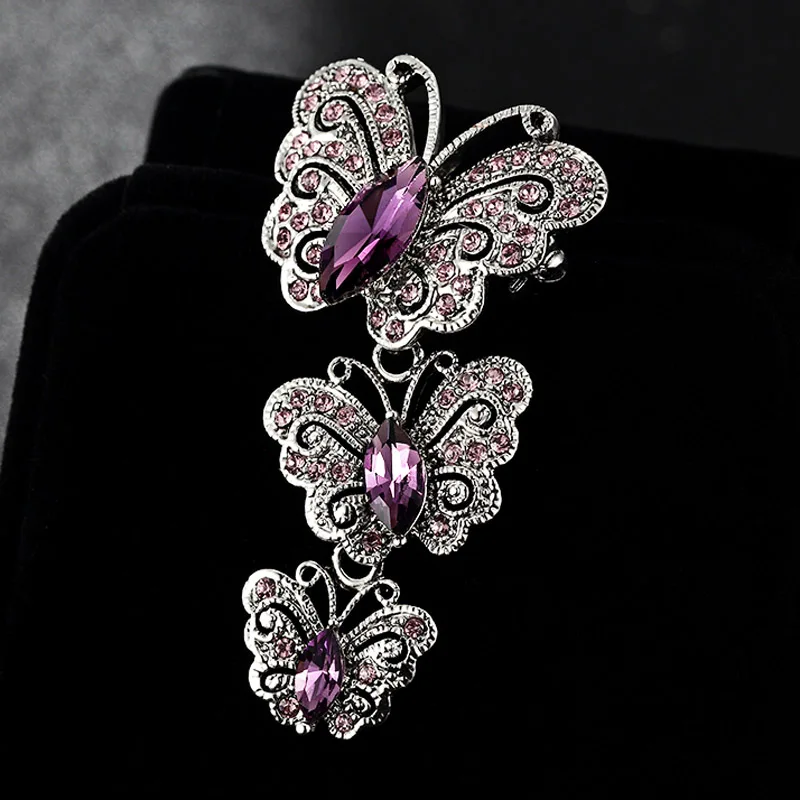 

Big Brand Fashion Korean Jewelry Antique Silver Vintage Butterfly Brooches Shiny Noble Austrian Crystal Broches Femininos Bijoux