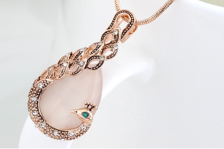 Creative Imitate Crystal Circle Opal Peacock Jewelry Sets Peacocks Necklace Drop Earrings Set For Women Gift CH012 (4)