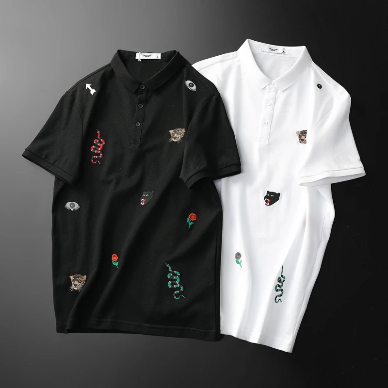 

Fashion Great Designer Polos Shirt 2019 New Brand Snake Embroidery Man Polo Shirt Short Sleeve Mens Basic F9957