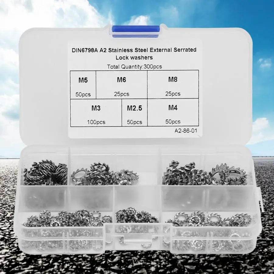 300Pcs Stainless Steel Washers External Toothed Screw Nut Flat Gasket fine washer circlip M2.5/M3/M4/M5/M6/M8
300Pcs Stainless Steel Washers External Toothed Screw Nut Flat Gasket fine washer circlip M2.5/M3/M4/M5/M6/M8