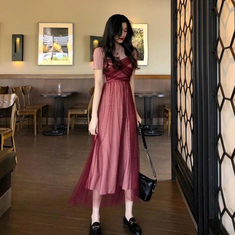chic knitted new 2019 Women's Clothing mesh patchwork Slim fit long dresses sweet style summer woman dress fashion brands
chic knitted new 2019 Women's Clothing mesh patchwork Slim fit long dresses sweet style summer woman dress fashion brands