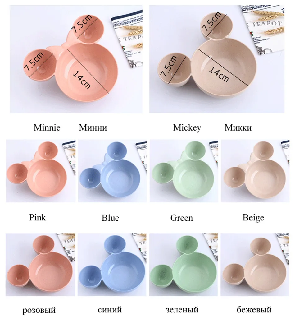 Children Baby Bowl Mickey Cute Dinner Tray Baby Dishes Fruit Plate Ear 3D Cartoon Style Feeding Bowl Tableware Healthy BPA Free (2)