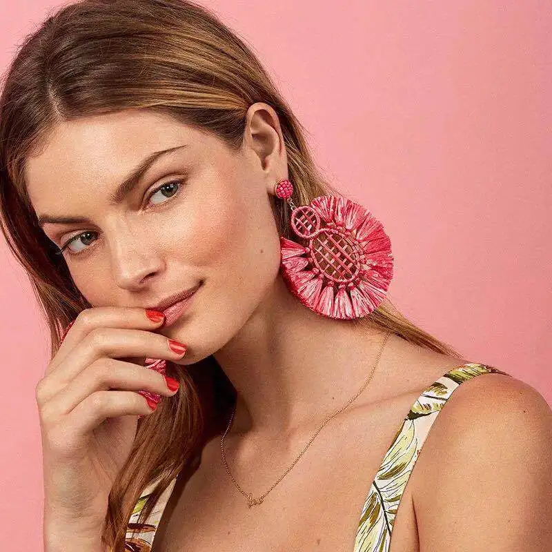 European and American popular tennis racket lafite grass knitting fashion earrings
European and American popular tennis racket lafite grass knitting fashion earrings