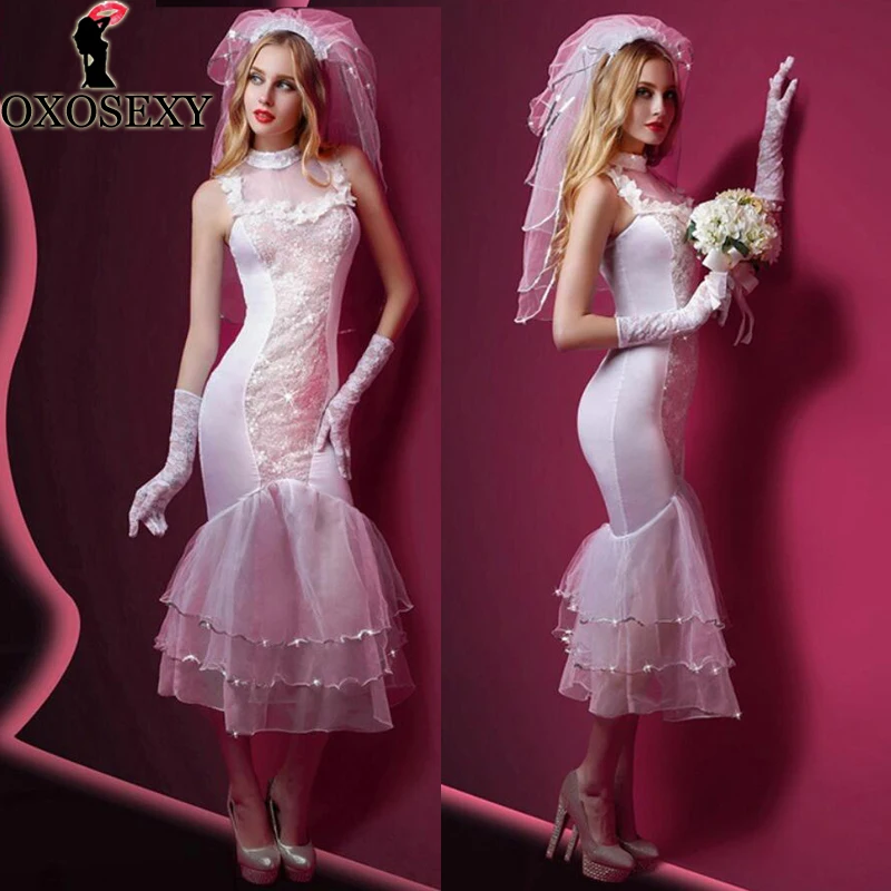Top Grade White Bride Sexy Lingerie Cosplay Mermaid Wedding Dress+Veil+Gloves+Thong Sexy Baby Doll Sexy Babydoll Costumes 295
Top Grade White Bride Sexy Lingerie Cosplay Mermaid Wedding Dress+Veil+Gloves+Thong Sexy Baby Doll Sexy Babydoll Costumes 295