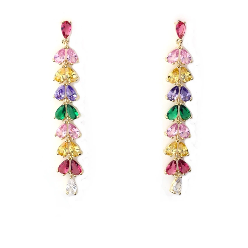 Fashion Colorful Luxury Leaf Long Drop Earrings for Women AAA Crystal Zircon Gold Filled Earings Silver needle Jewelry
Fashion Colorful Luxury Leaf Long Drop Earrings for Women AAA Crystal Zircon Gold Filled Earings Silver needle Jewelry
