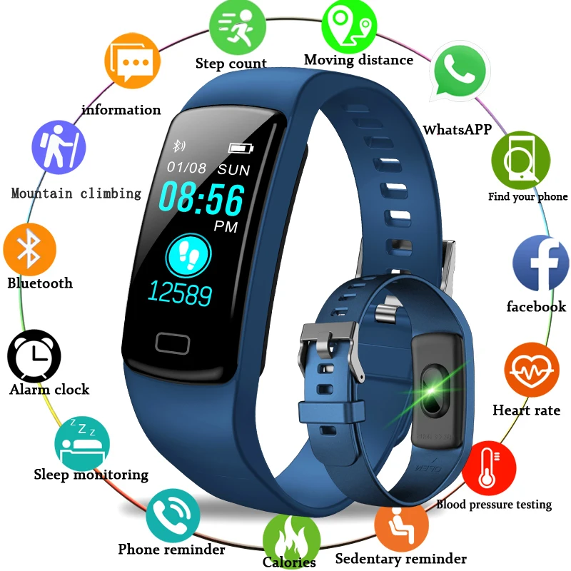 

LIGE 2019 New Smart Bracelet Heart Rate Monitor Blood Pressure Monitor Fitness Watches Step Counter Message Push pk mi Band 4