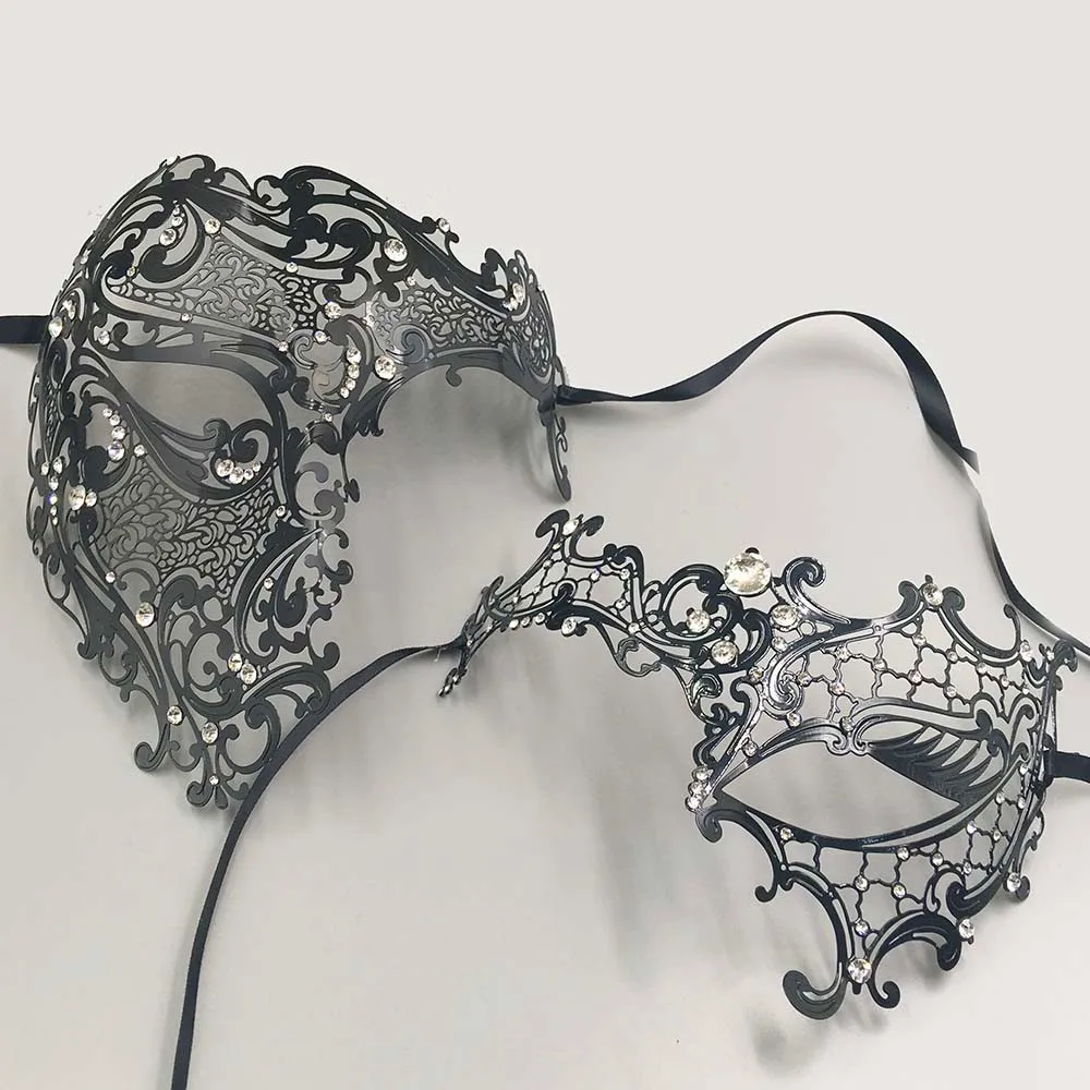 Evil Black Men Women Half Skull Phantom Costume Eye Venetian Metal Party Couple Mask Pair Mardi Gras Masquerade Ball Masks Set
Evil Black Men Women Half Skull Phantom Costume Eye Venetian Metal Party Couple Mask Pair Mardi Gras Masquerade Ball Masks Set
