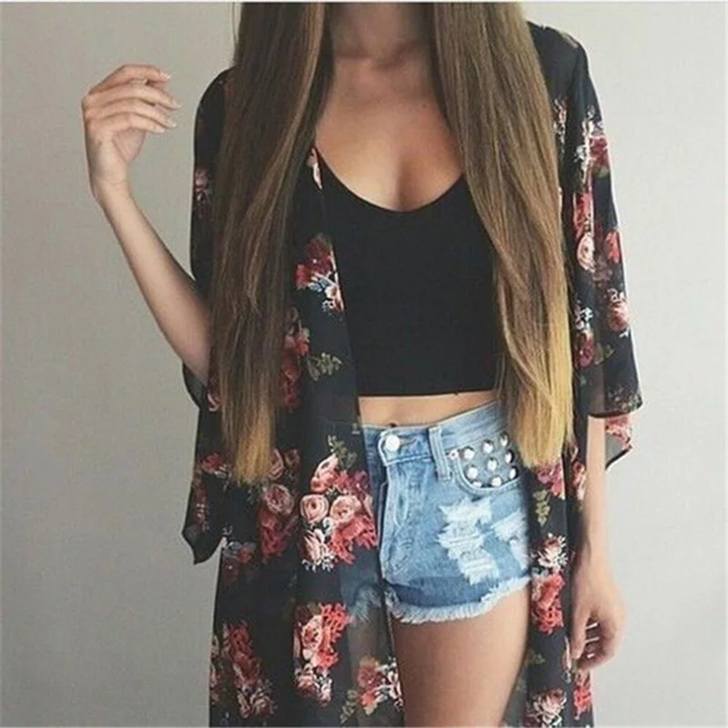 Women Casual Vintage Kimono Cardigan Ladies 2018 Summer Long Crochet Chiffon Kimono preto Loose flora printed Blouse Tops Black
Women Casual Vintage Kimono Cardigan Ladies 2018 Summer Long Crochet Chiffon Kimono preto Loose flora printed Blouse Tops Black