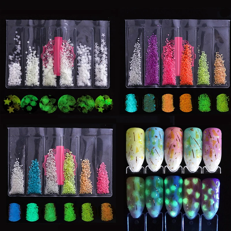 6 Patterns/Bag Luminous Nail Glitter Set Noctilucent Colorful Powder Pigment Dust Flower Nail Art Flakes Paillette Decorations
6 Patterns/Bag Luminous Nail Glitter Set Noctilucent Colorful Powder Pigment Dust Flower Nail Art Flakes Paillette Decorations
