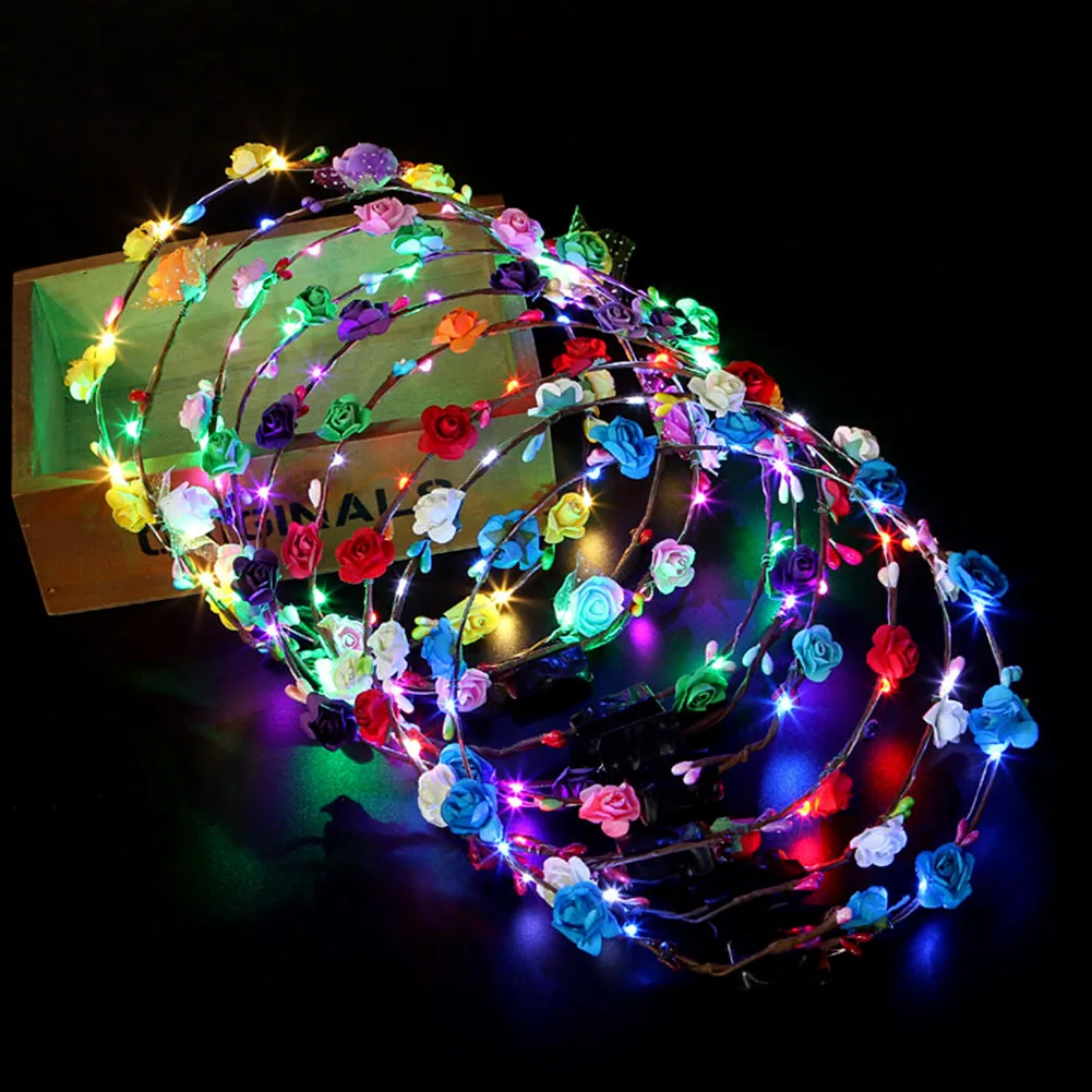 

8pcs Glowing Garland Wedding Party Crown Flower Headband LED Light Christmas Neon Wreath Decor Luminous Hair Garlands Hairband