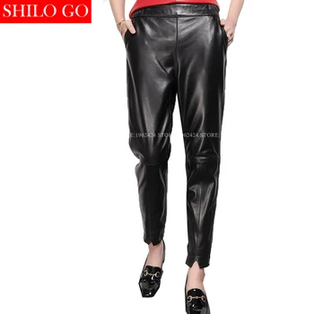 SHILO GO New Fashion Street Women Vintage Empire Black Elastic waist Casual Sheepskin Genuine Leather Pencil Pants Good Quality
SHILO GO New Fashion Street Women Vintage Empire Black Elastic waist Casual Sheepskin Genuine Leather Pencil Pants Good Quality