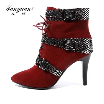 Fanyuan Women Cow Suede Ankle Boots Thin High Heel Shoes Woman Pointed Toe Lace Up Zipper Sexy Leopard Printing Buckle bOOTS 
Fanyuan Women Cow Suede Ankle Boots Thin High Heel Shoes Woman Pointed Toe Lace Up Zipper Sexy Leopard Printing Buckle bOOTS