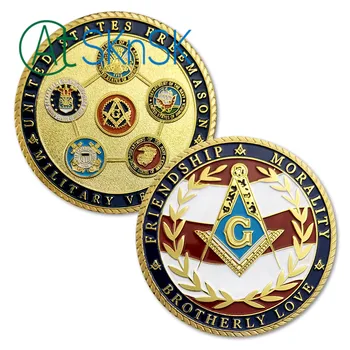 50pcs/lot U.S. Freemason Military Veteran Challenge Coin Brotherly Love Friendship Morality Masonic Coins Collectibles Souvenirs