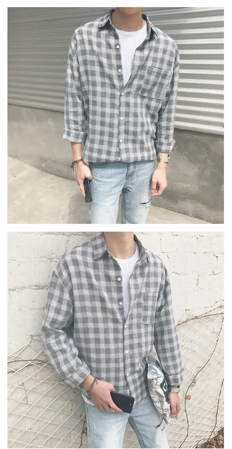 New Cotton Korean Style Clothe Fashion Streetwear Spring Summer Autumn Slim Fit Plaid Men Shirt Long Sleeve S-3XL New Cotton Korean Style Clothe Fashion Streetwear Spring Summer Autumn Slim Fit Plaid Men Shirt Long Sleeve S-3XL