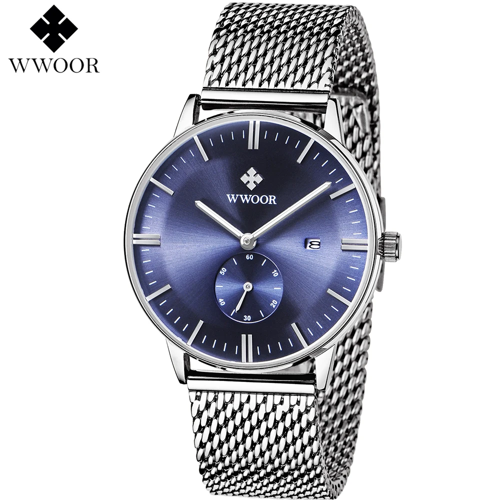 Men's Watches Brand WWOOR Quartz Watch Men Silver Steel Mesh Strap Casual Sports Wrist watch ultra Date Clock Male Waterproof
Men's Watches Brand WWOOR Quartz Watch Men Silver Steel Mesh Strap Casual Sports Wrist watch ultra Date Clock Male Waterproof